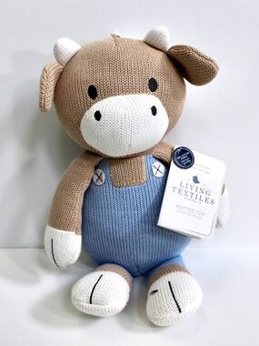 Living Textiles Australia Clover Cow Knitted Plush Toy Lovey Rattle Doll 14" NEW